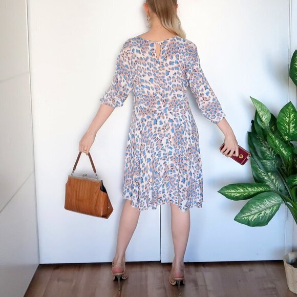 Leopard / Cheetah Print 100 % Asymmetric Knee Length 3/4 Sleeve Cotton Dress S - Picture 6 of 16